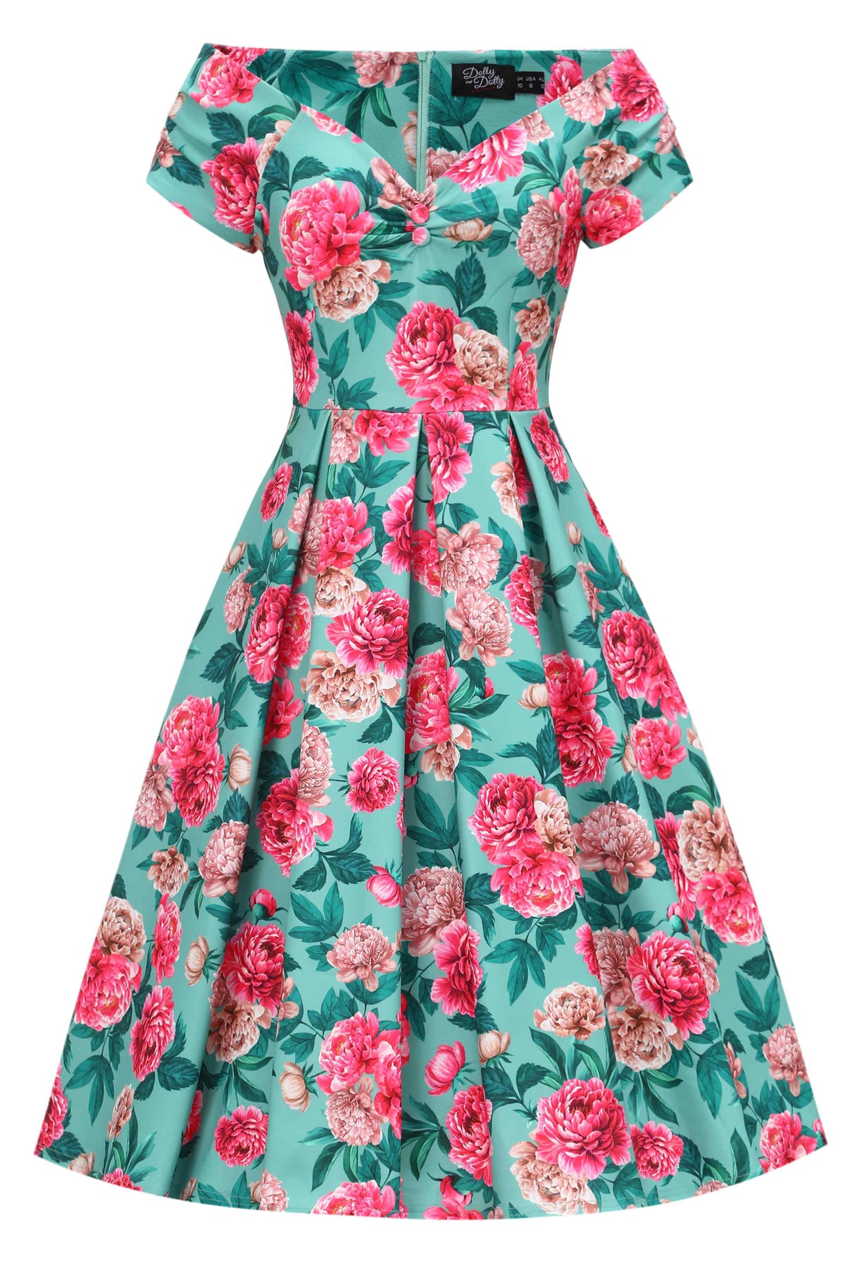 Lily Pink Peony Off Shoulder Dress In Mint Green