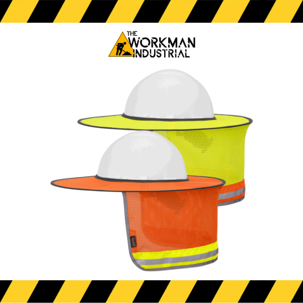 The Pioneer Hard Hat Sun Shade shown in both fluorescent lime and orange.