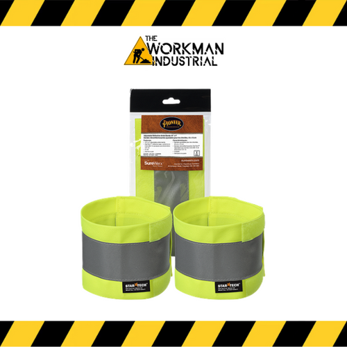 Pair of Pioneer hi-vis reflective ankle bands in fluorescent lime.