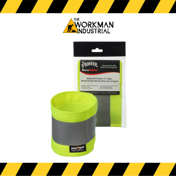 Pair of Pioneer hi-vis reflective arm bands in fluorescent lime green.