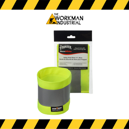 Pair of Pioneer hi-vis reflective arm bands in fluorescent lime green.