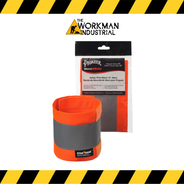 Pair of Pioneer hi-vis reflective arm bands in fluorescent orange .