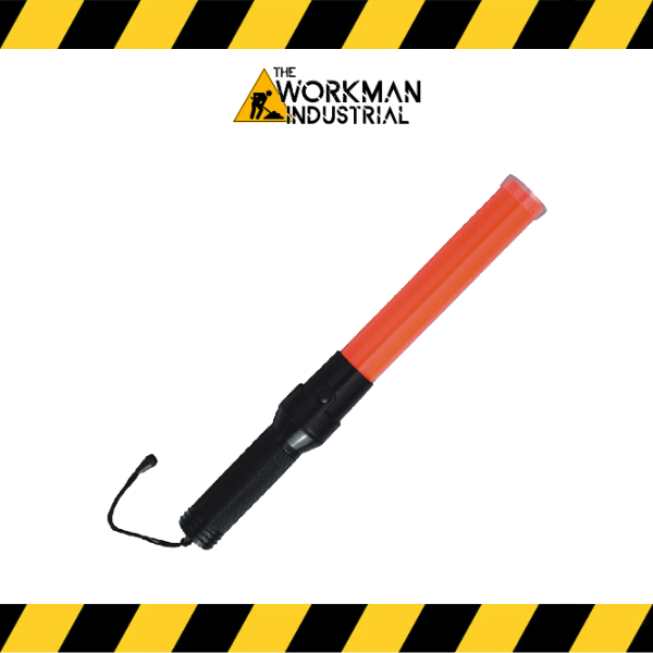 The 16-inch red/orange LED traffic wand with black handle and wrist strap.