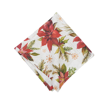 Poinsettia Moments Table Linens table linens displayed as a coordinated tabletop setting.