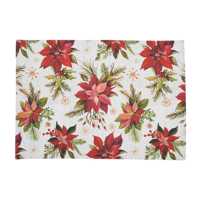 Poinsettia Moments Table Linens table linens displayed as a coordinated tabletop setting.