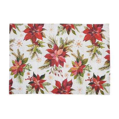 Poinsettia Moments Table Linens table linens displayed as a coordinated tabletop setting.