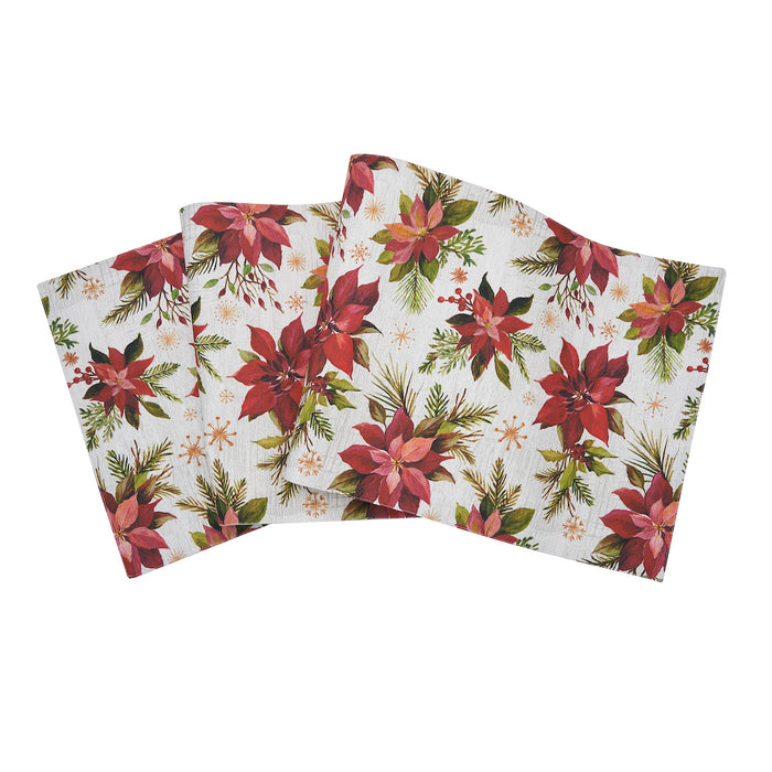 Poinsettia Moments Table Linens table linens displayed as a coordinated tabletop setting.