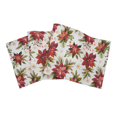 Poinsettia Moments Table Linens table linens displayed as a coordinated tabletop setting.