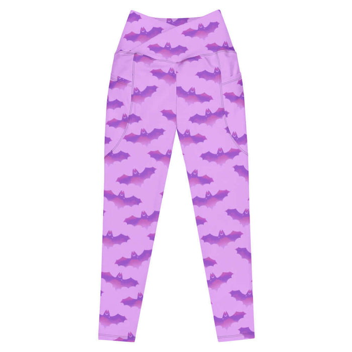 Aensland alternative leggings in pink with painterly bats and tiny crescent moons