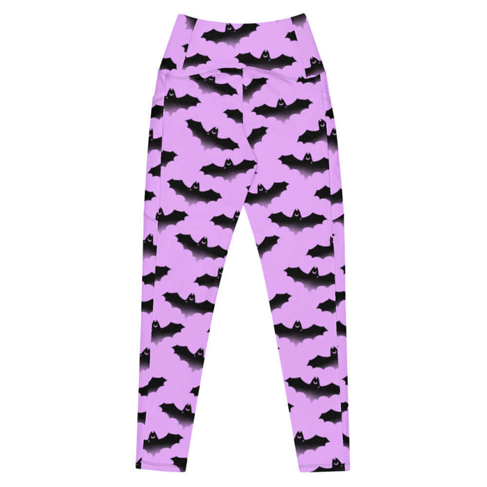 Aensland pastel-goth leggings in pink with bat print and pastel clouds