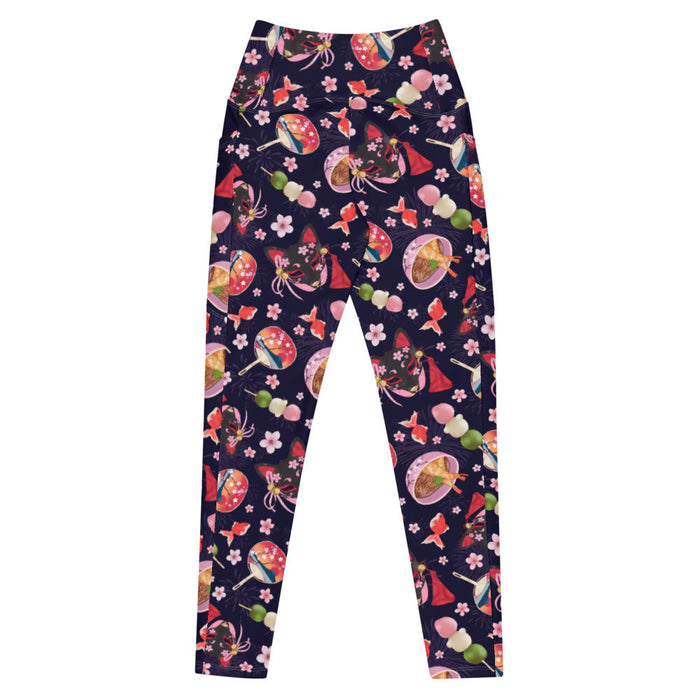 Premium Matsuri kawaii leggings with hanami dango and sakura petals