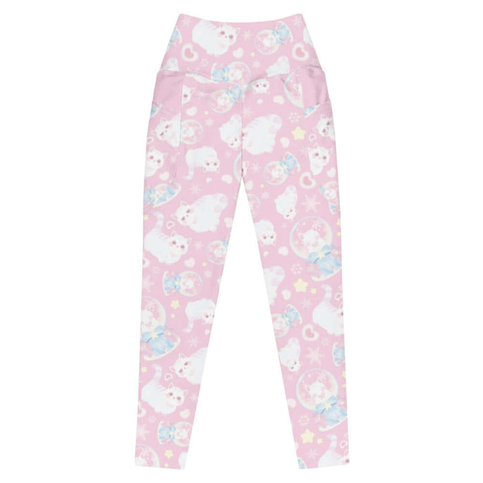 Snow Kitten kawaii premium leggings with fluffy white kittens and snow globes