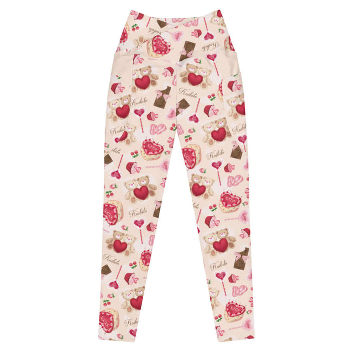Sugar Sweetheart kawaii premium high-waisted leggings with hugging teddy bears and XOXO heart cakes