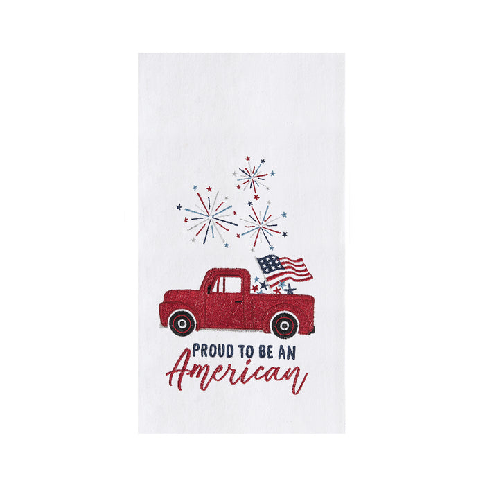 A Proud To Be An American Flour Sack Kitchen Towel.