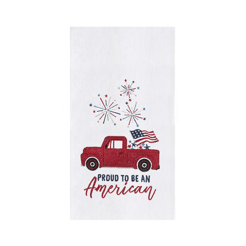A Proud To Be An American Flour Sack Kitchen Towel.