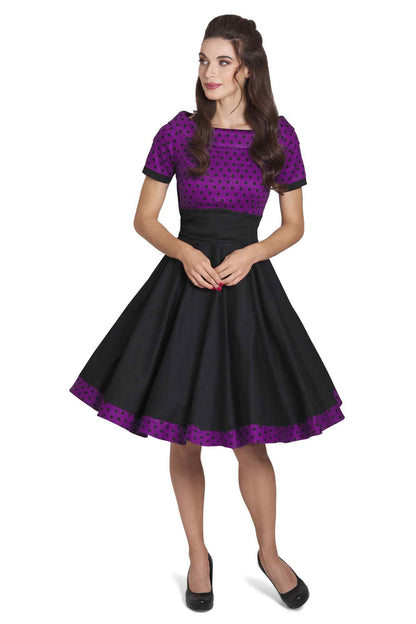 Darlene Purple & Black Polka Dot Circle Dress
