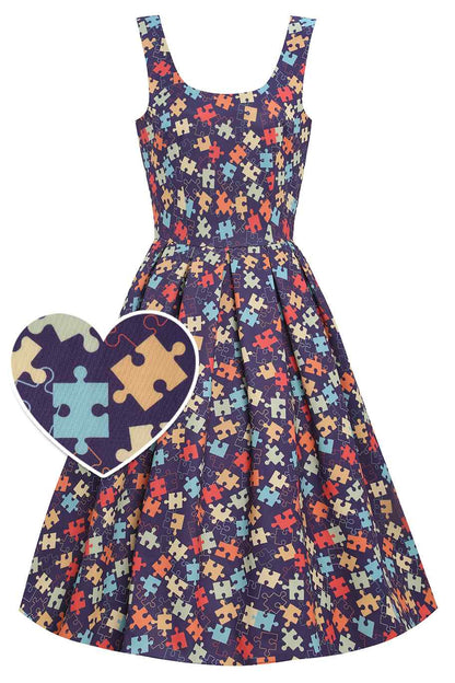 Amanda Puzzle Print Swing Dress