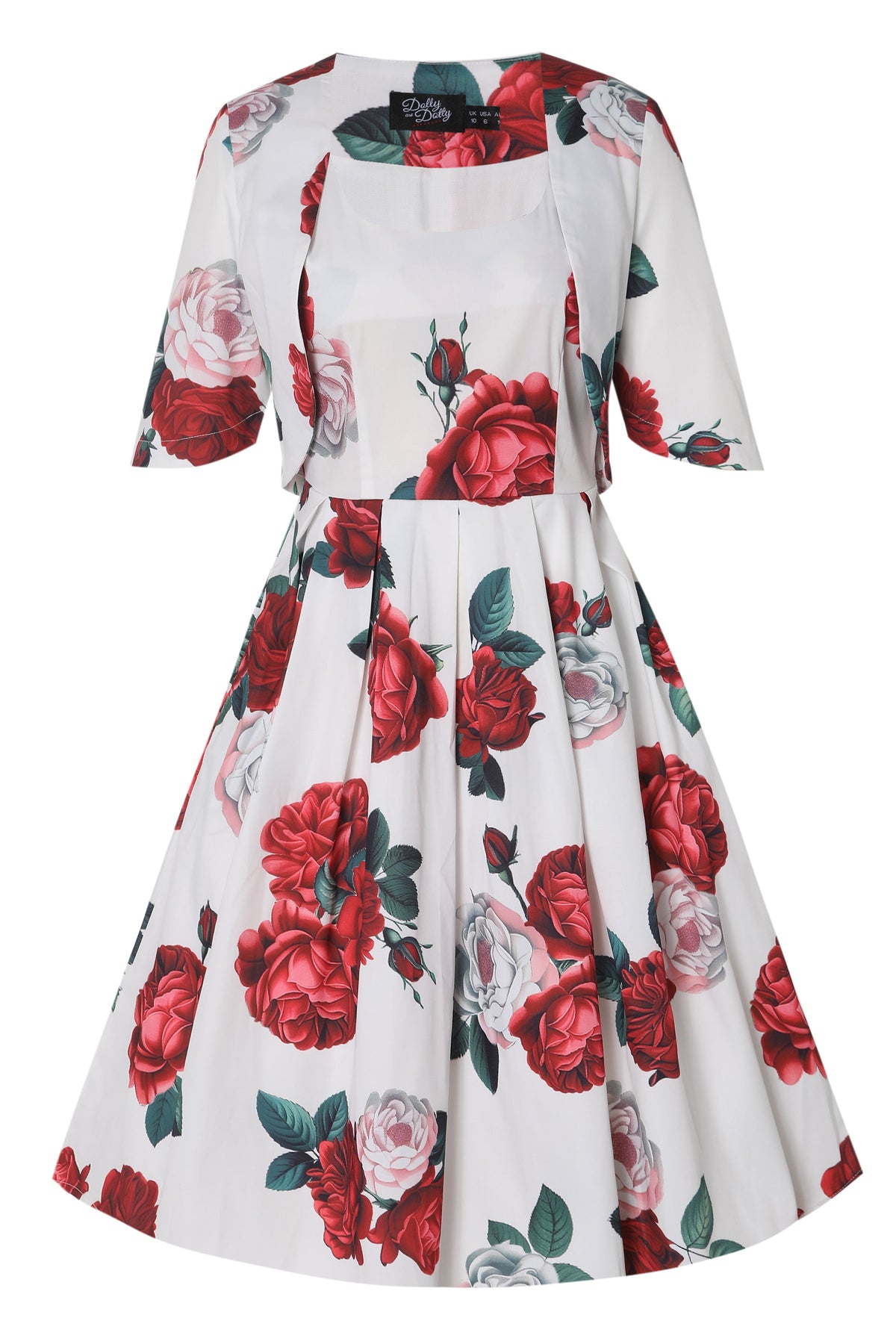 Lisette Red Peony in White Bolero Jacket