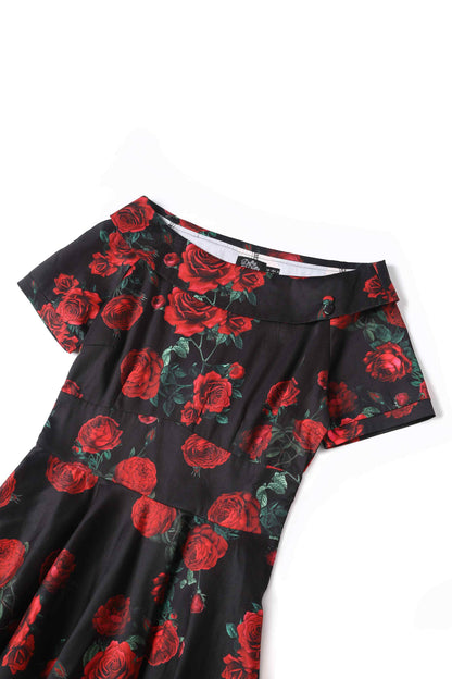 Darlene Red Rose Dress In Black