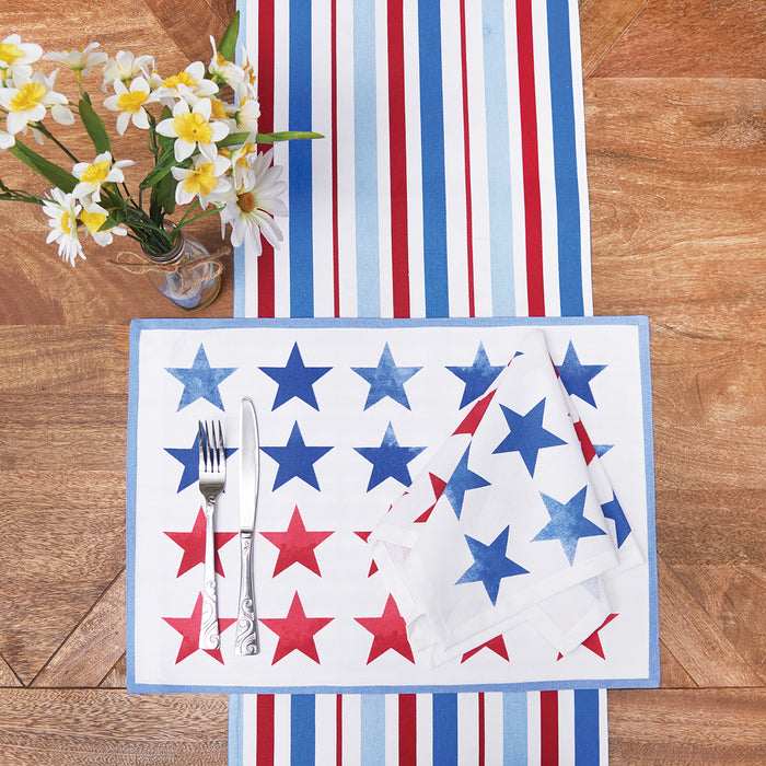 Red White & Pow Table Linens table linens displayed as a coordinated tabletop setting.