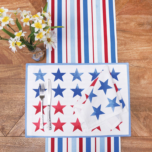 Red White & Pow Table Linens table linens displayed as a coordinated tabletop setting.