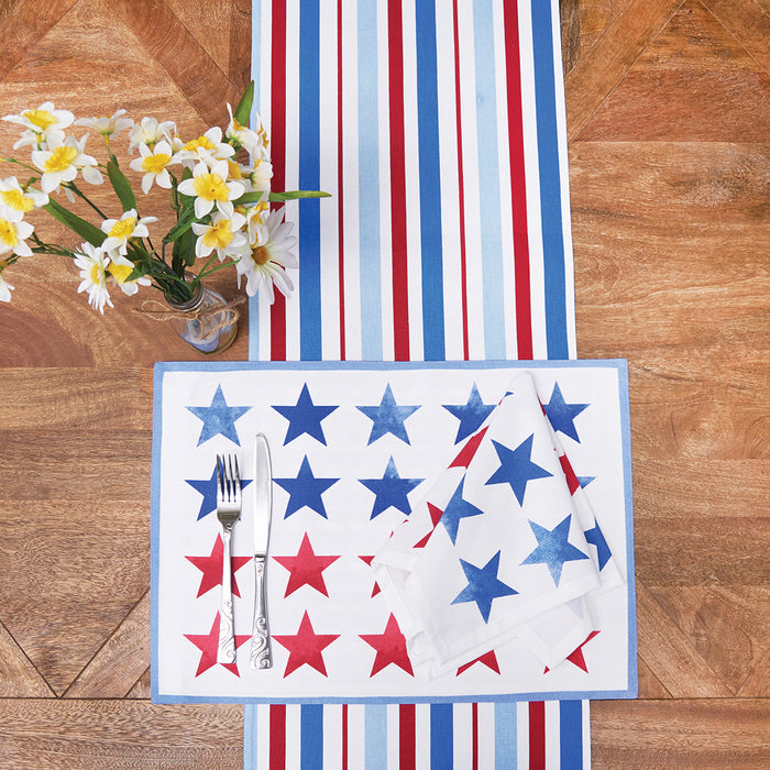 Red White & Pow Table Linens table linens displayed as a coordinated tabletop setting.