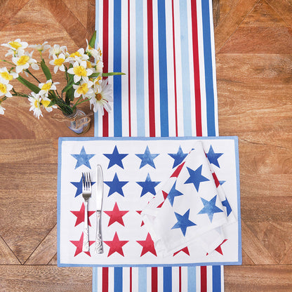Red White & Pow Table Linens table linens displayed as a coordinated tabletop setting.