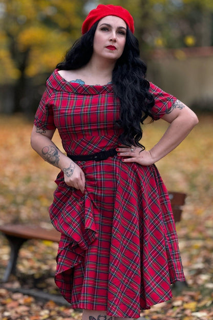 Darlene Retro Highland Red Tartan Circle Dress