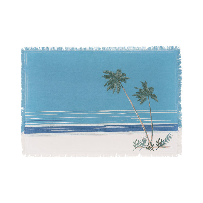 Retro Palms Table Linens table linens displayed as a coordinated tabletop setting.