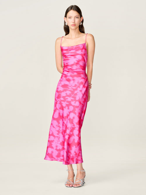 Riviera Midi Dress in Blurred Floral Magenta