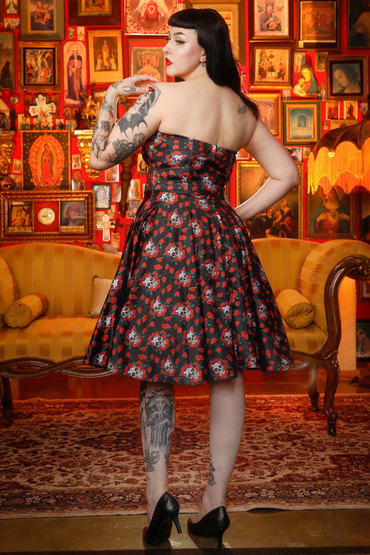 Melissa Rockabilly Dress with Skulls And Roses