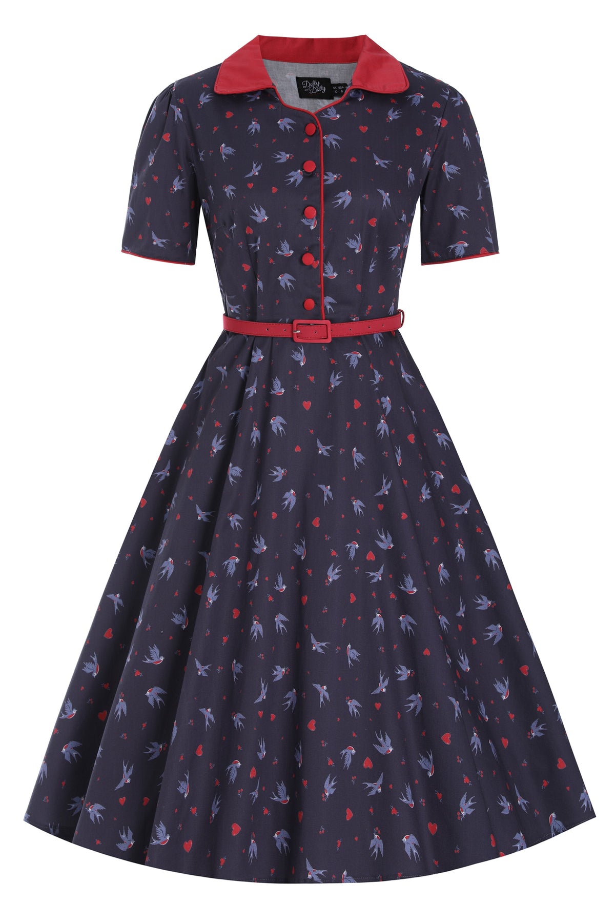 Penelope Navy Blue Swallow Shirt Dress