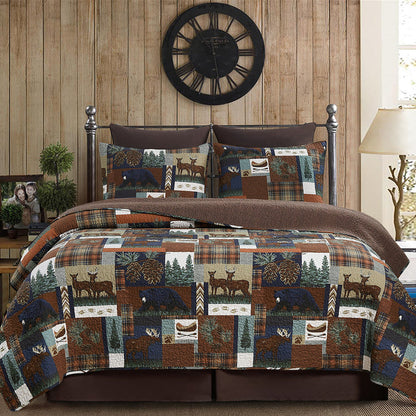 A Rutherford Breeze Quilt Set displayed on a made bed.