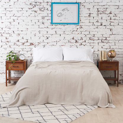 A ryker coverlet displayed on a bed.