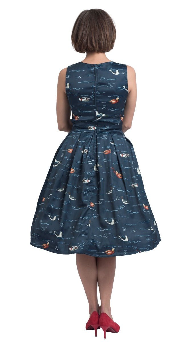 Annie 50s Inspired Womens Dress-Navy with Swimming Ducks