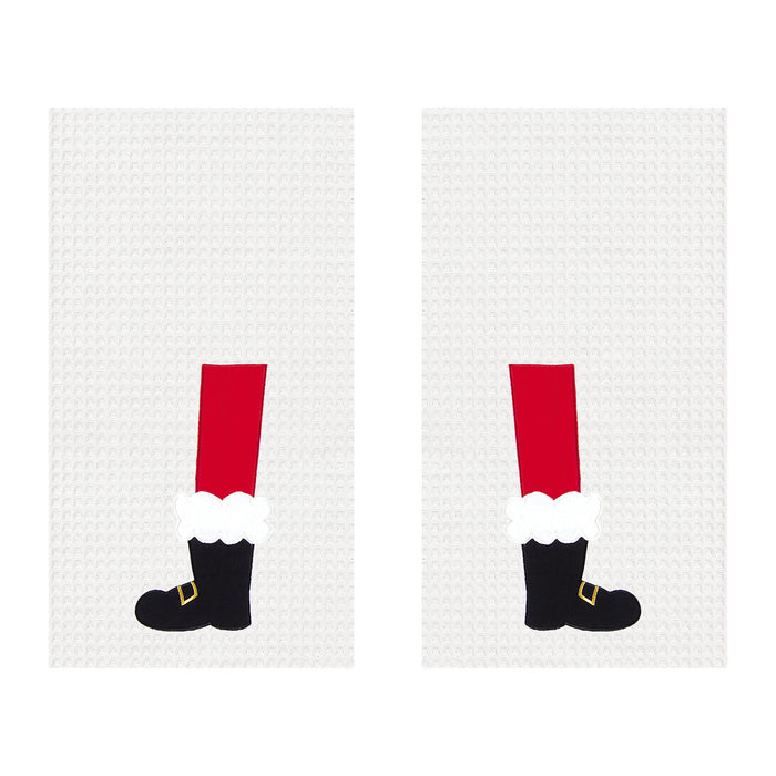A Santa Boots Waffle Weave Kitchen Towel Set.