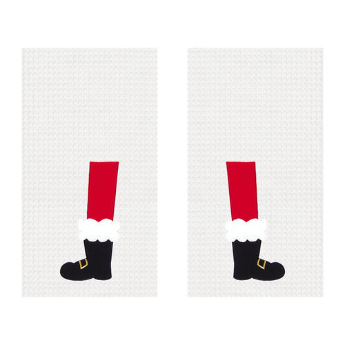 A Santa Boots Waffle Weave Kitchen Towel Set.