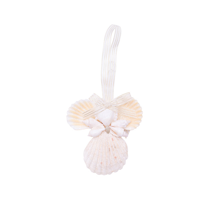 A Scallop Glitter Angel Ornament.