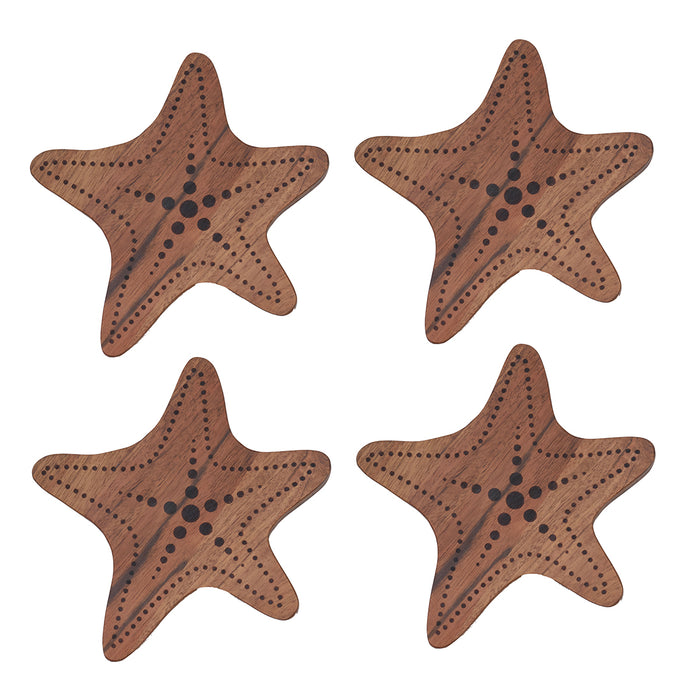A Sea Star Acacia Wood Coasters, Set of 4.