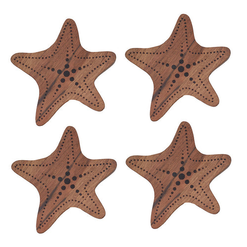 A Sea Star Acacia Wood Coasters, Set of 4.