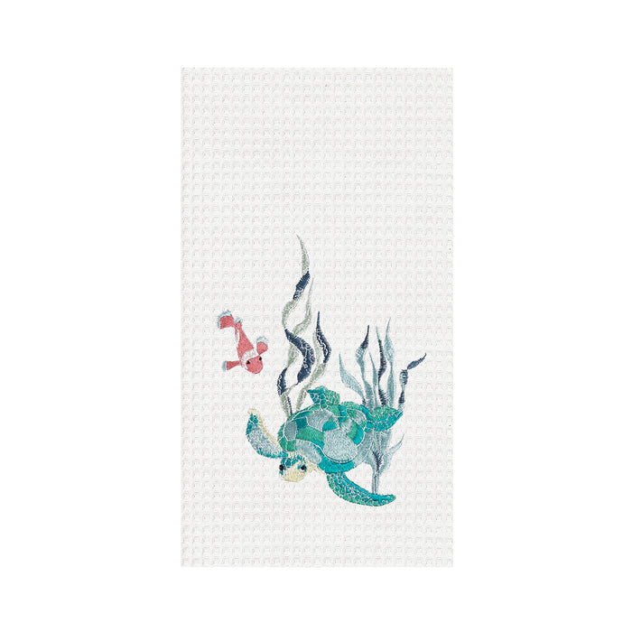 A Sea Turtle Sound Waffle Weave Kitchen Towel.
