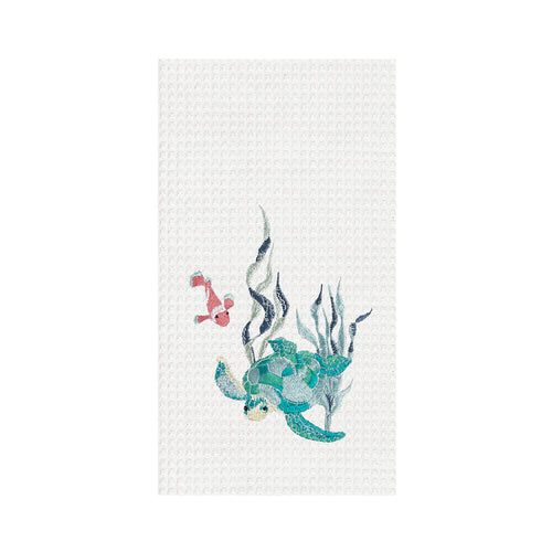 A Sea Turtle Sound Waffle Weave Kitchen Towel.