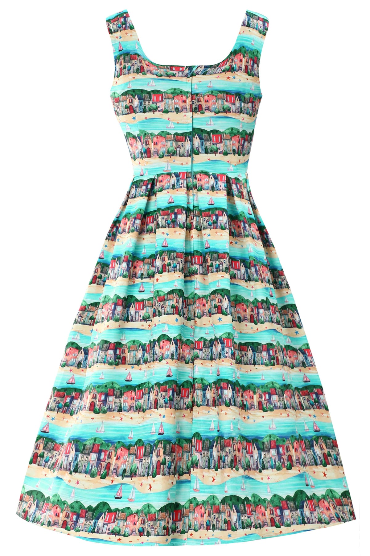 Amanda Seaside Village Print Flared Dress