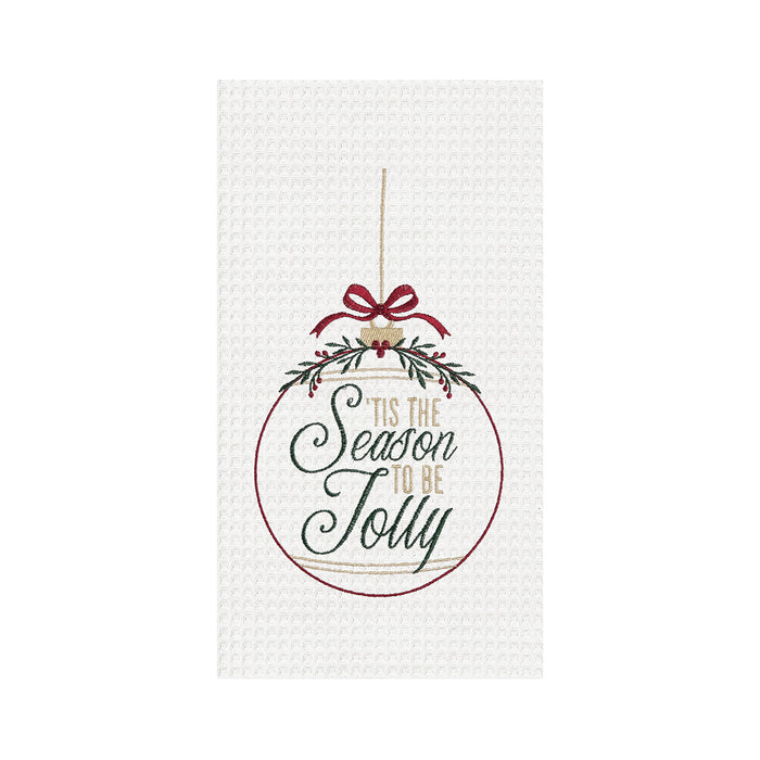A Season To Be Jolly Ornament Waffle Weave Kitchen Towel.
