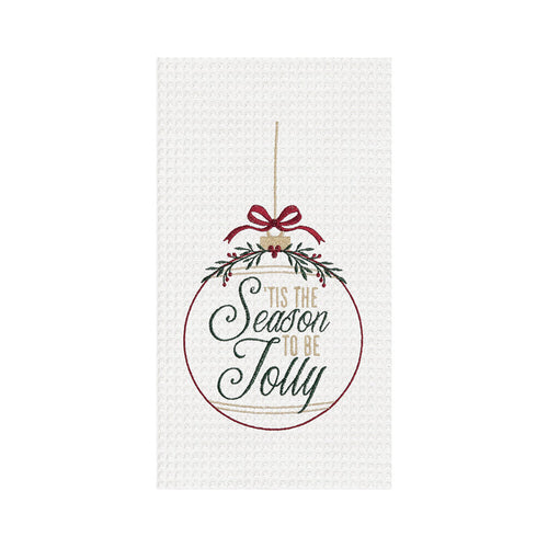 A Season To Be Jolly Ornament Waffle Weave Kitchen Towel.