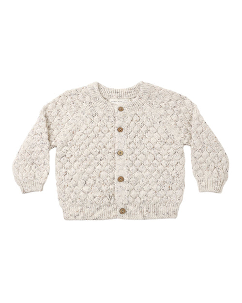 set outfit bubble knit cardigan and bloomers with bonnet - natural confetti