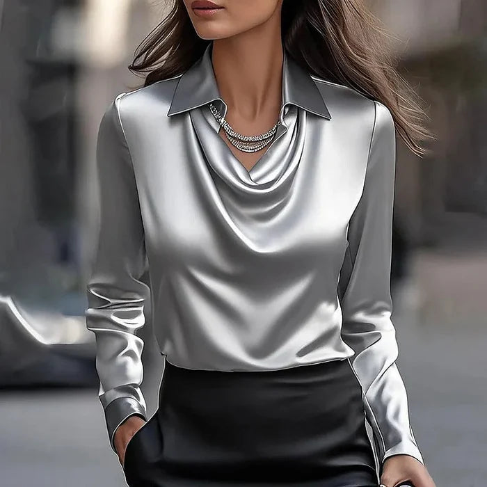 Shannon™ | Elegant Shiny Blouse with V-Neck