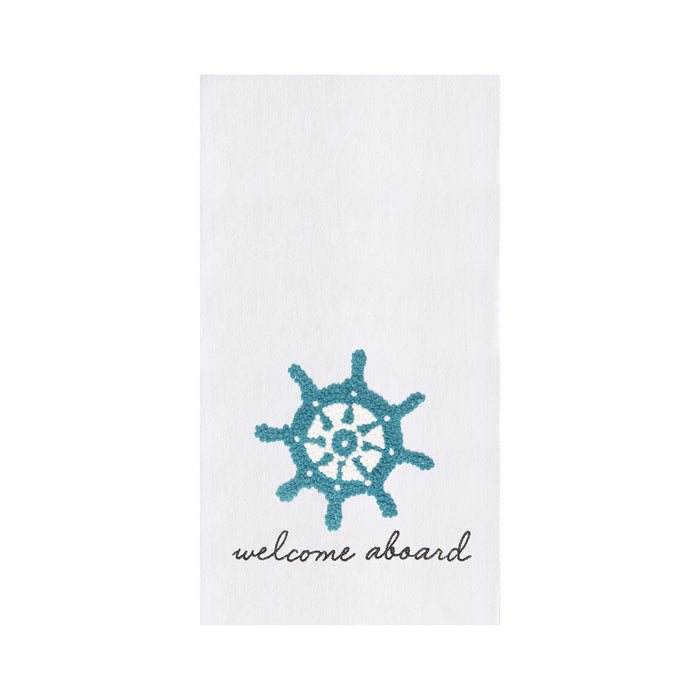 A Ships Wheel French Knot Kitchen Towel.