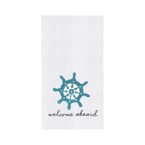 A Ships Wheel French Knot Kitchen Towel.