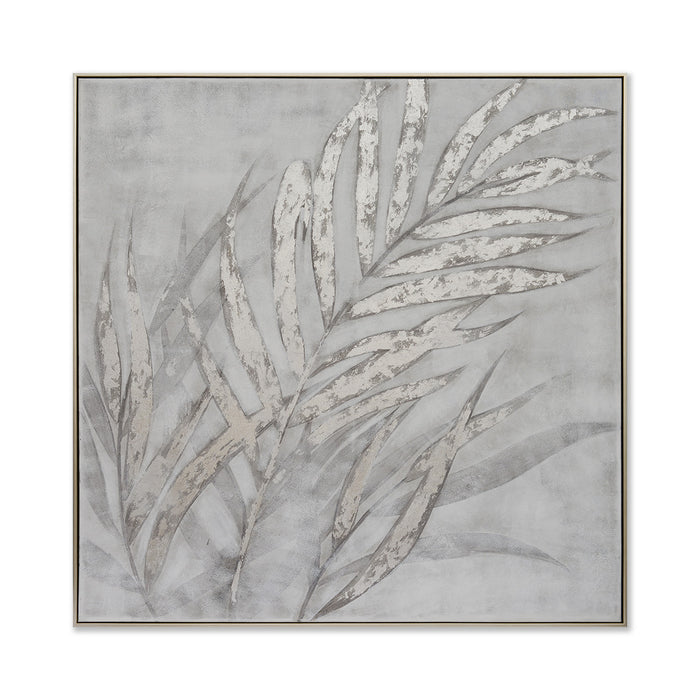 Silver Leaves Hand-Painted Canvas Artwork Oil Painting 40 x 40 - Framed - Art - - Greathouse